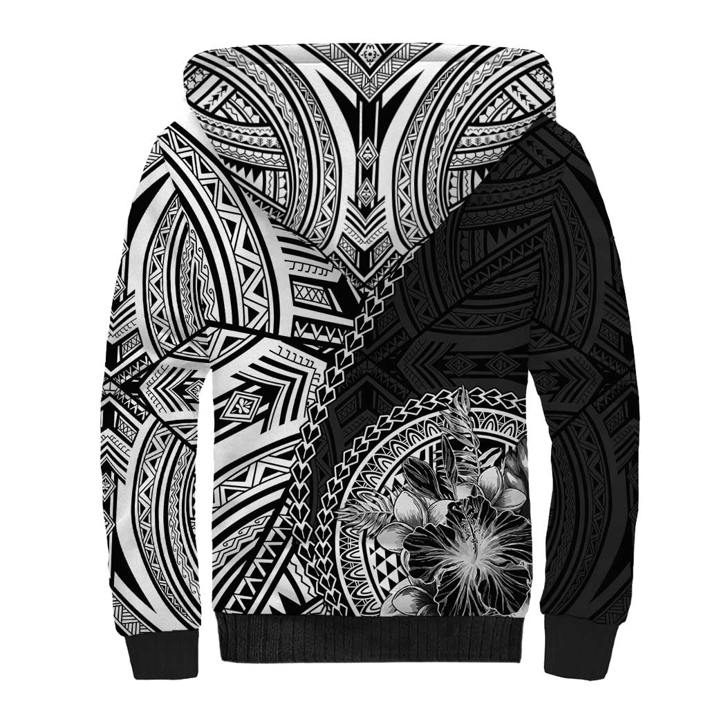 Hibiscus With Black Austronesian Tattoo Pattern Sherpa Hoodie LT05 - Polynesian Pride