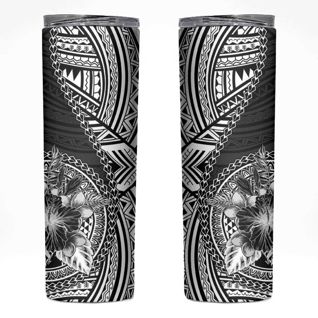 Hibiscus With Black Austronesian Tattoo Pattern Skinny Tumbler - Polynesian Pride