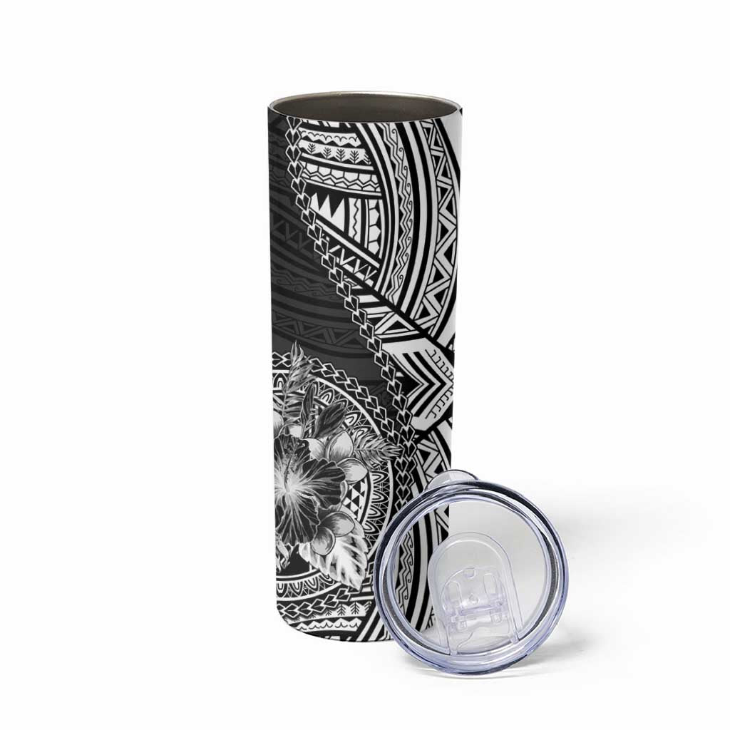 Hibiscus With Black Austronesian Tattoo Pattern Skinny Tumbler - Polynesian Pride