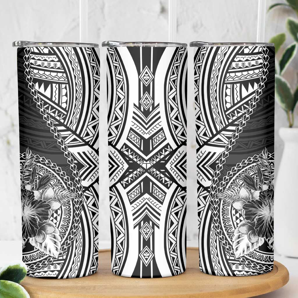 Hibiscus With Black Austronesian Tattoo Pattern Skinny Tumbler - Polynesian Pride