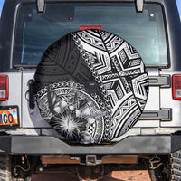 Hibiscus With Black Austronesian Tattoo Pattern Spare Tire Cover - Polynesian Pride