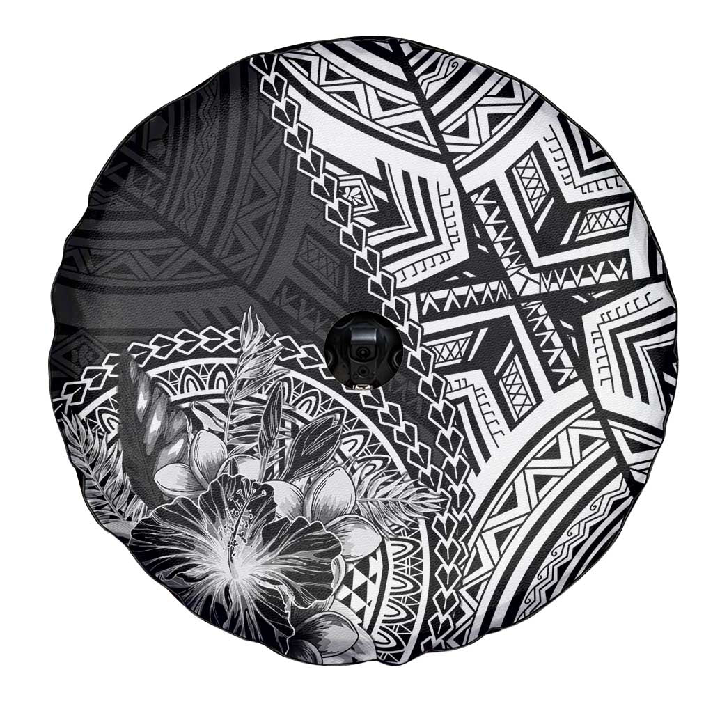 Hibiscus With Black Austronesian Tattoo Pattern Spare Tire Cover - Polynesian Pride