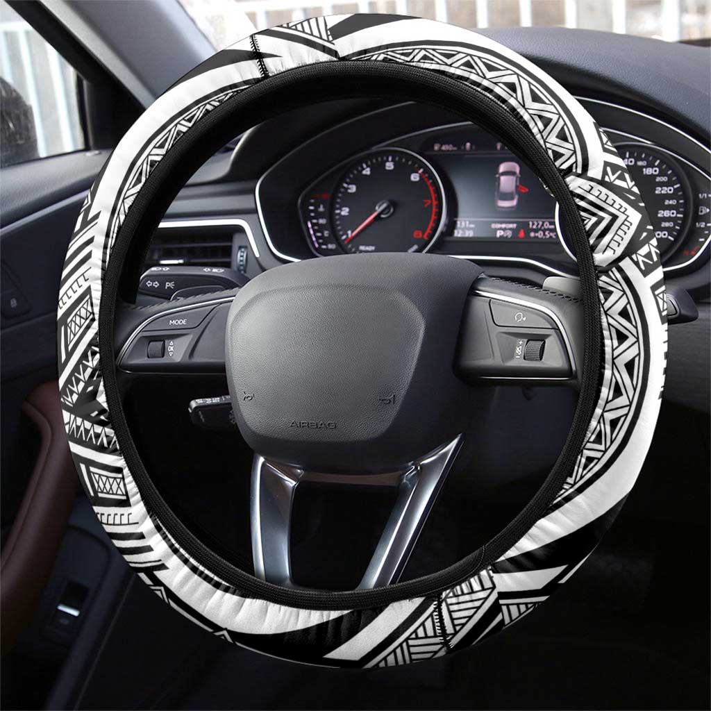 Hibiscus With Black Austronesian Tattoo Pattern Steering Wheel Cover LT05 - Polynesian Pride