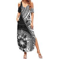 Hibiscus With Black Austronesian Tattoo Pattern Summer Maxi Dress LT05 Women Black - Polynesian Pride