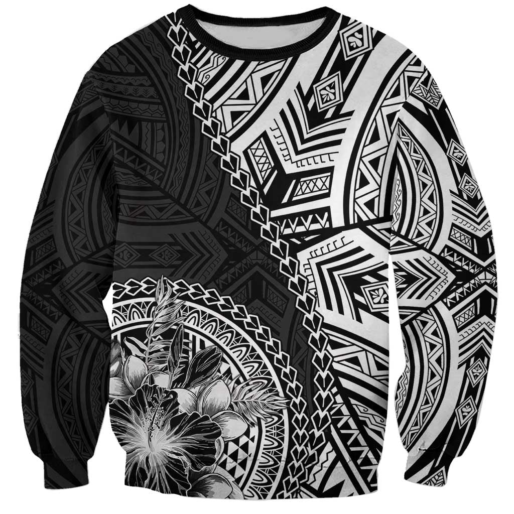 Hibiscus With Black Austronesian Tattoo Pattern Sweatshirt LT05 Unisex Black - Polynesian Pride