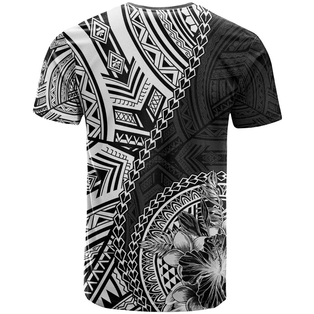 Hibiscus With Black Austronesian Tattoo Pattern T Shirt - Polynesian Pride