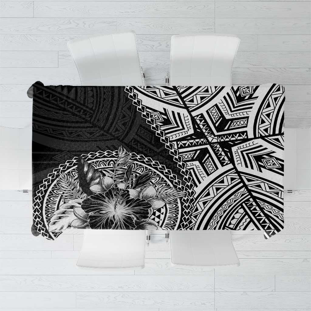 Hibiscus With Black Austronesian Tattoo Pattern Tablecloth LT05 Black - Polynesian Pride