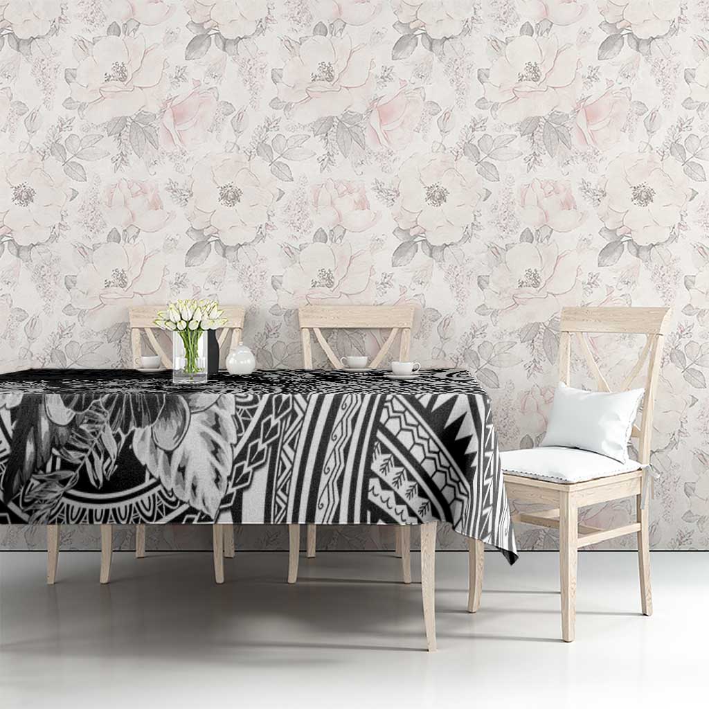 Hibiscus With Black Austronesian Tattoo Pattern Tablecloth LT05 - Polynesian Pride