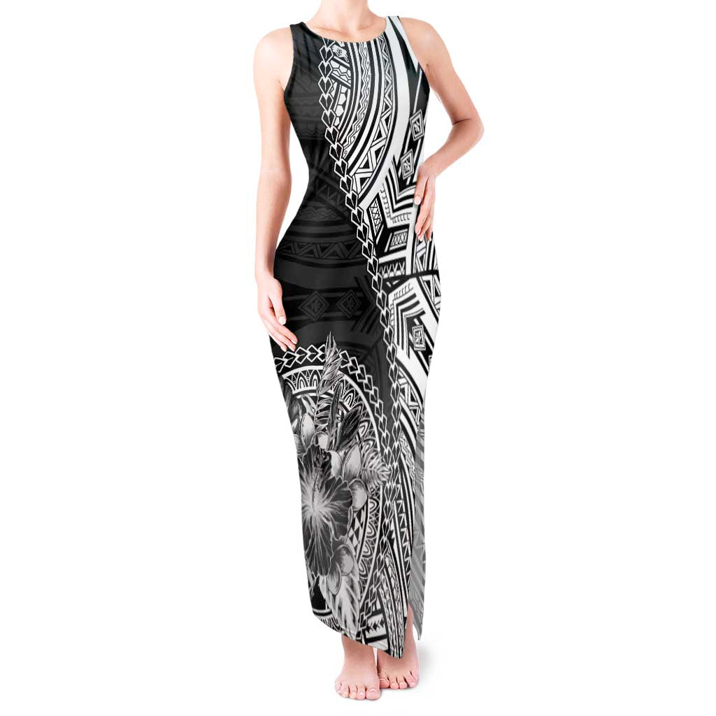 Hibiscus With Black Austronesian Tattoo Pattern Tank Maxi Dress LT05 Women Black - Polynesian Pride