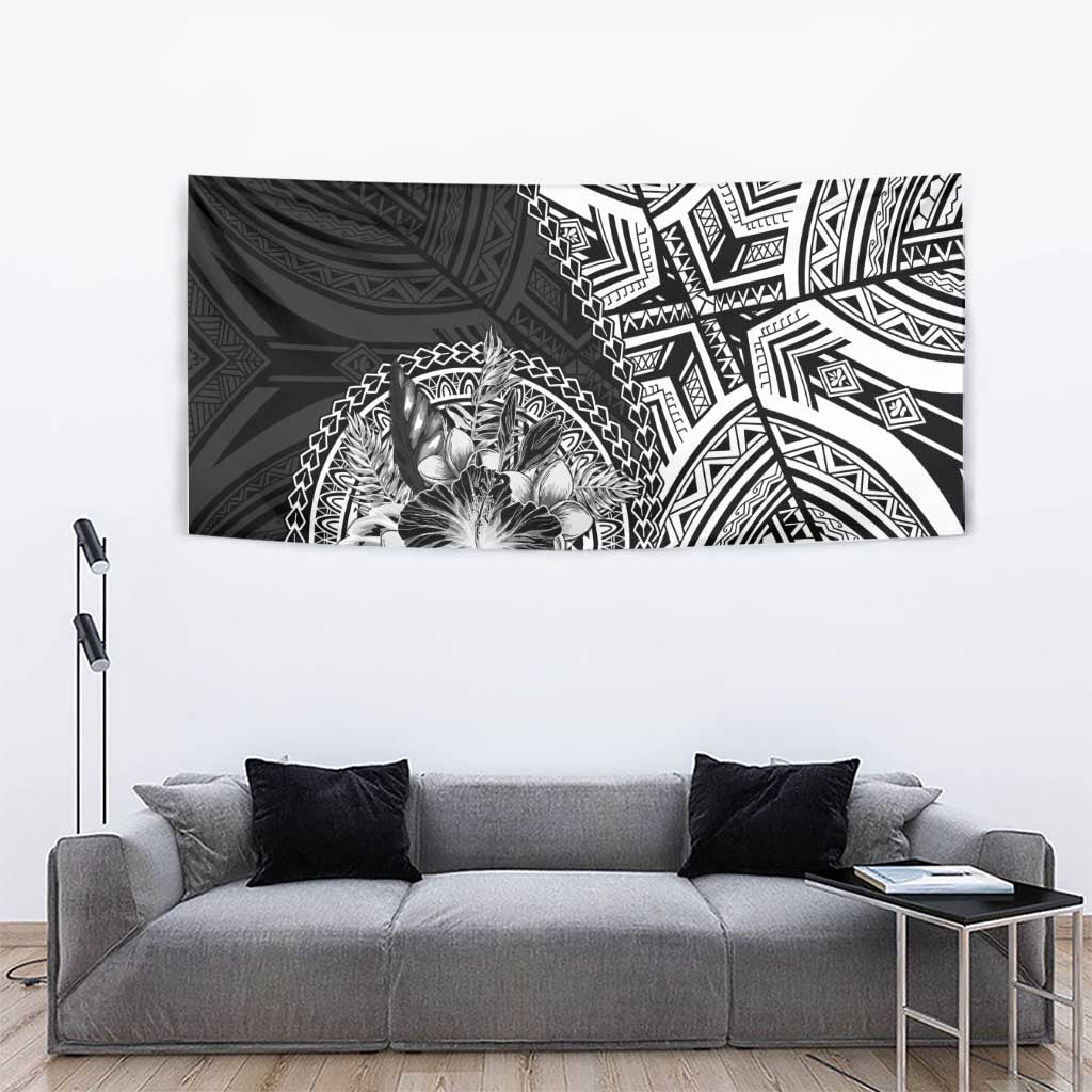 Hibiscus With Black Austronesian Tattoo Pattern Tapestry - Polynesian Pride