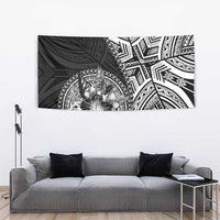 Hibiscus With Black Austronesian Tattoo Pattern Tapestry - Polynesian Pride