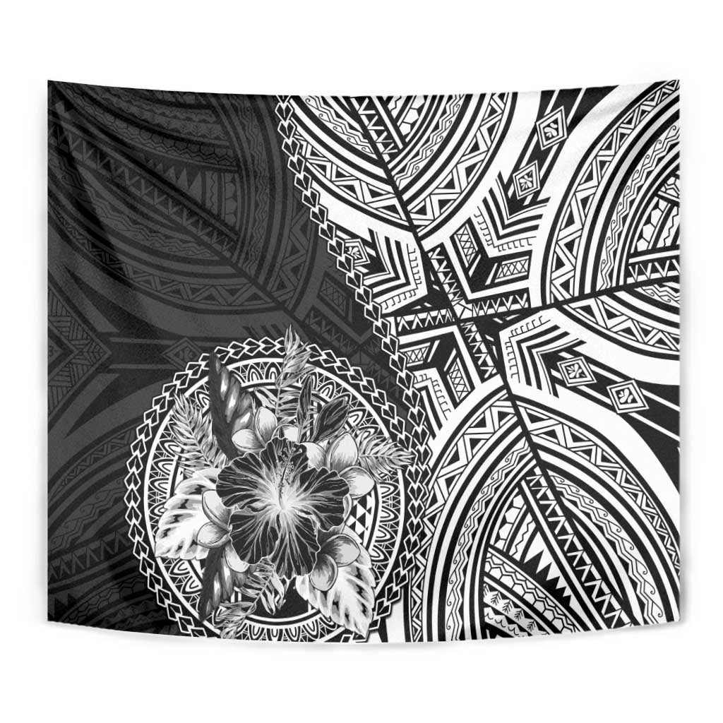 Hibiscus With Black Austronesian Tattoo Pattern Tapestry - Polynesian Pride