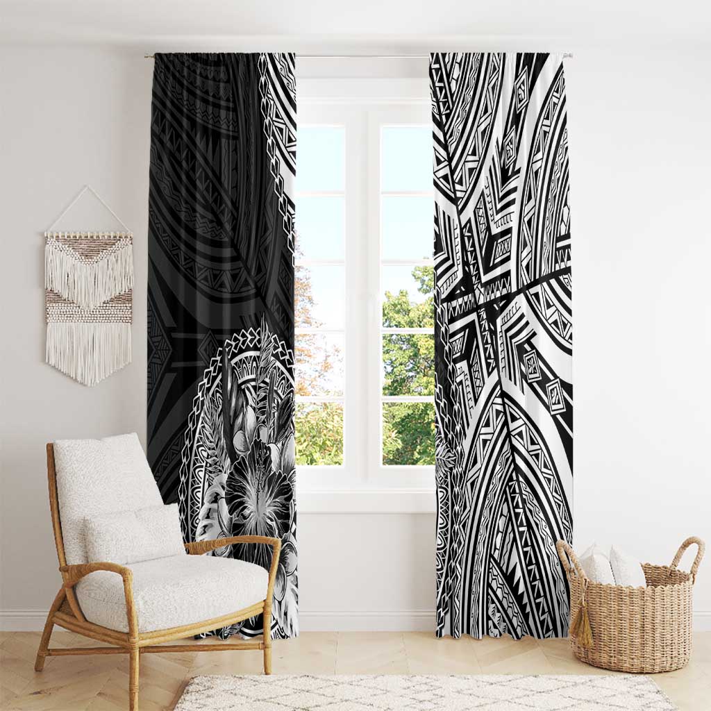 Hibiscus With Black Austronesian Tattoo Pattern Window Curtain - Polynesian Pride