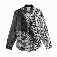 Hibiscus With Black Austronesian Tattoo Pattern Women Casual Shirt - Polynesian Pride