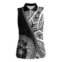 Hibiscus With Black Austronesian Tattoo Pattern Women Sleeveless Polo Shirt - Polynesian Pride