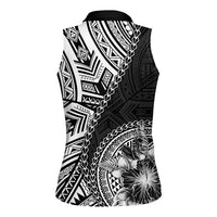Hibiscus With Black Austronesian Tattoo Pattern Women Sleeveless Polo Shirt - Polynesian Pride
