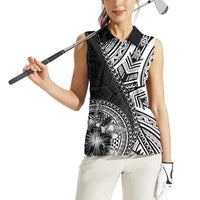 Hibiscus With Black Austronesian Tattoo Pattern Women Sleeveless Polo Shirt - Polynesian Pride