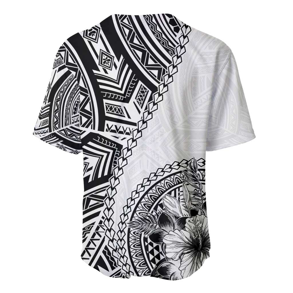 Hibiscus With White Austronesian Tattoo Pattern Baseball Jersey - Polynesian Pride