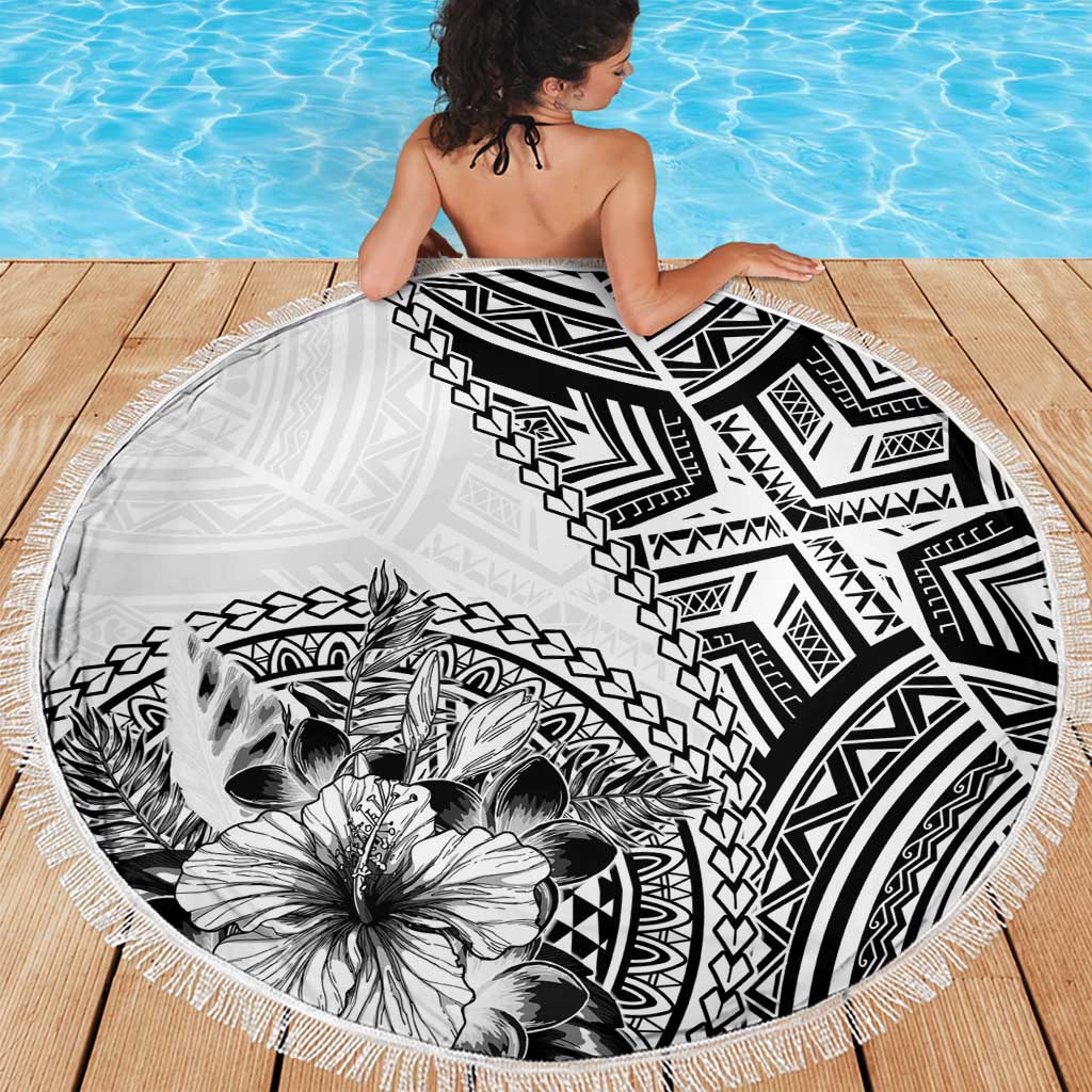 Hibiscus With White Austronesian Tattoo Pattern Beach Blanket LT05 - Polynesian Pride