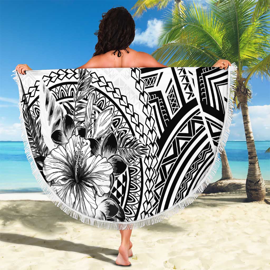 Hibiscus With White Austronesian Tattoo Pattern Beach Blanket LT05 - Polynesian Pride