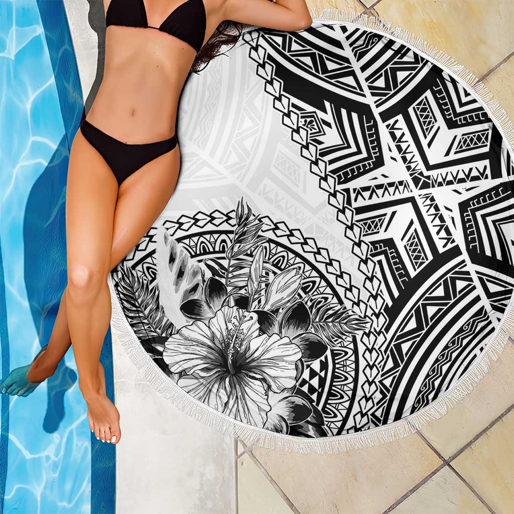 Hibiscus With White Austronesian Tattoo Pattern Beach Blanket LT05 - Polynesian Pride