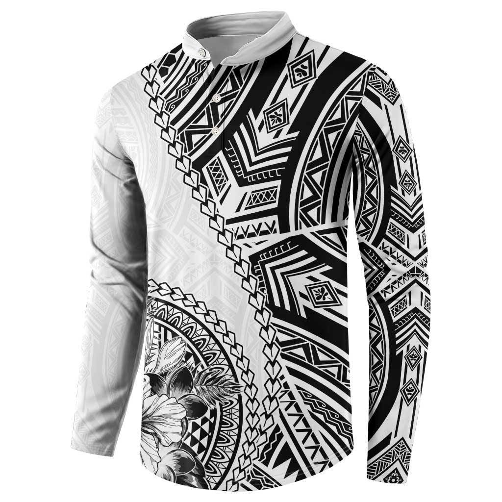 Hibiscus With White Austronesian Tattoo Pattern Button Sweatshirt LT05 - Polynesian Pride