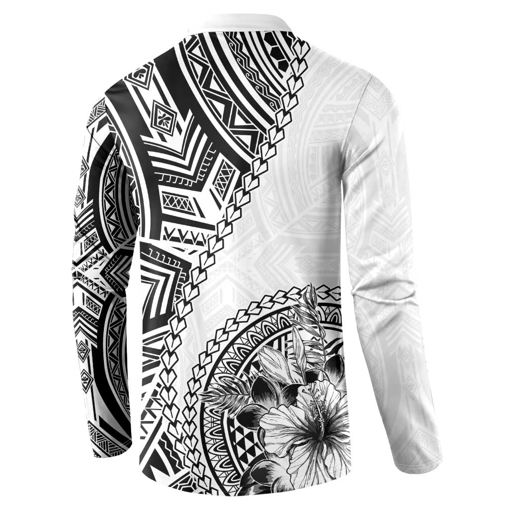 Hibiscus With White Austronesian Tattoo Pattern Button Sweatshirt LT05 - Polynesian Pride