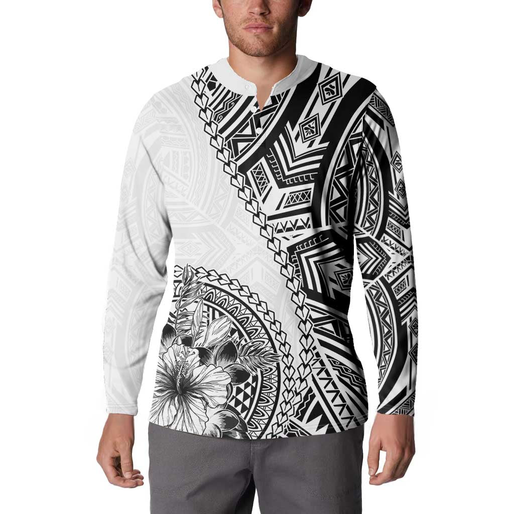 Hibiscus With White Austronesian Tattoo Pattern Button Sweatshirt LT05 - Polynesian Pride