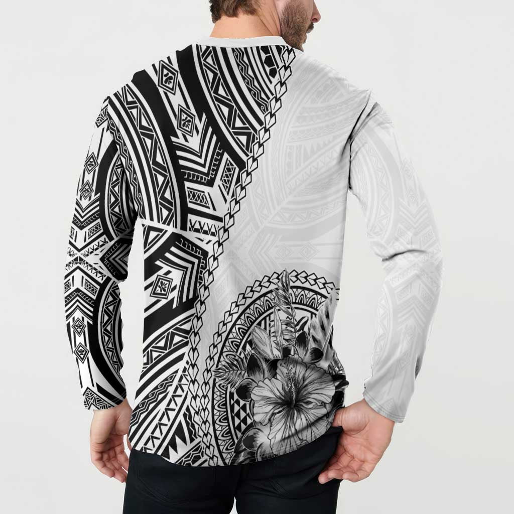 Hibiscus With White Austronesian Tattoo Pattern Button Sweatshirt LT05 - Polynesian Pride