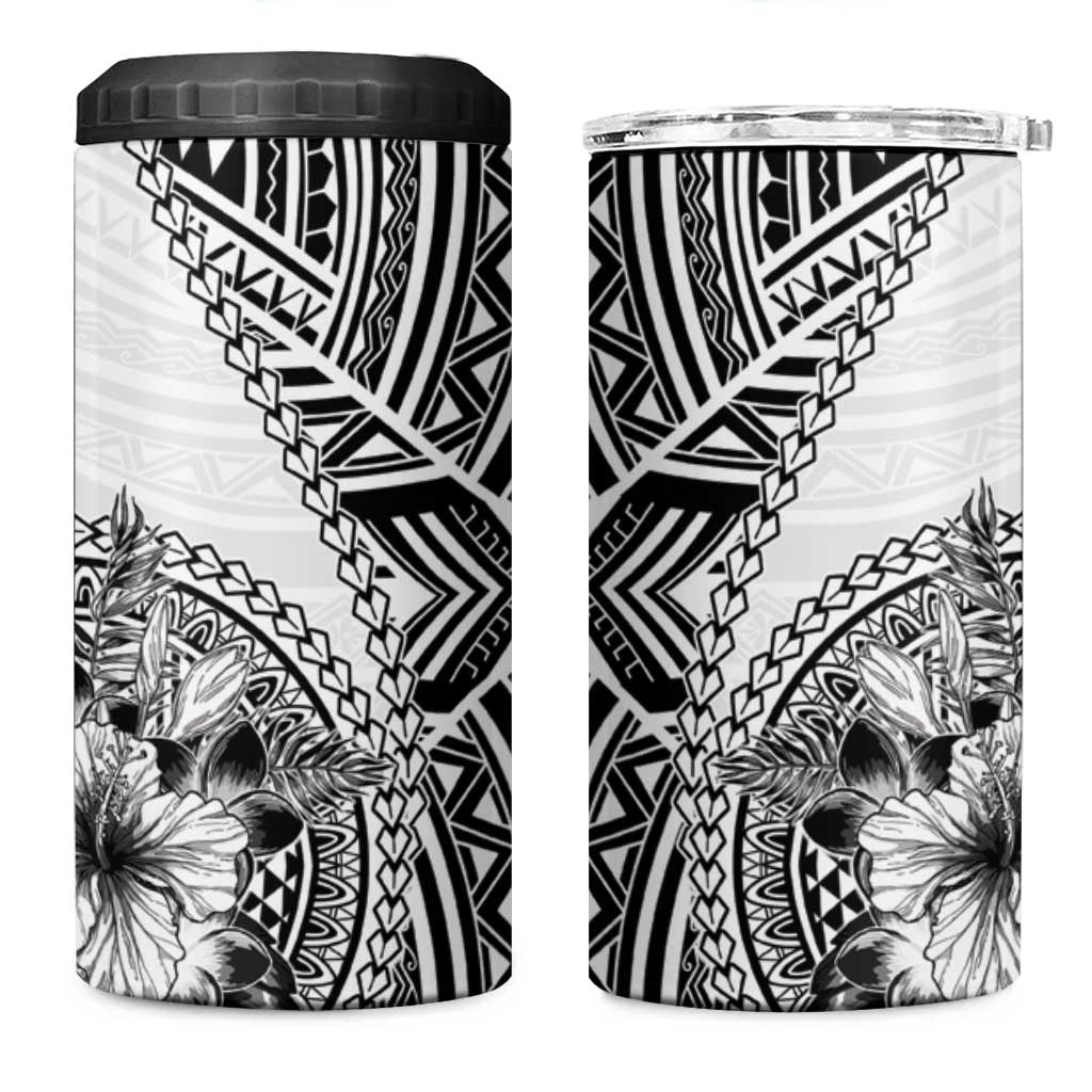 Hibiscus With White Austronesian Tattoo Pattern 4 in 1 Can Cooler Tumbler LT05 One Size: 16 oz White - Polynesian Pride