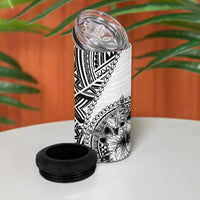 Hibiscus With White Austronesian Tattoo Pattern 4 in 1 Can Cooler Tumbler LT05 - Polynesian Pride