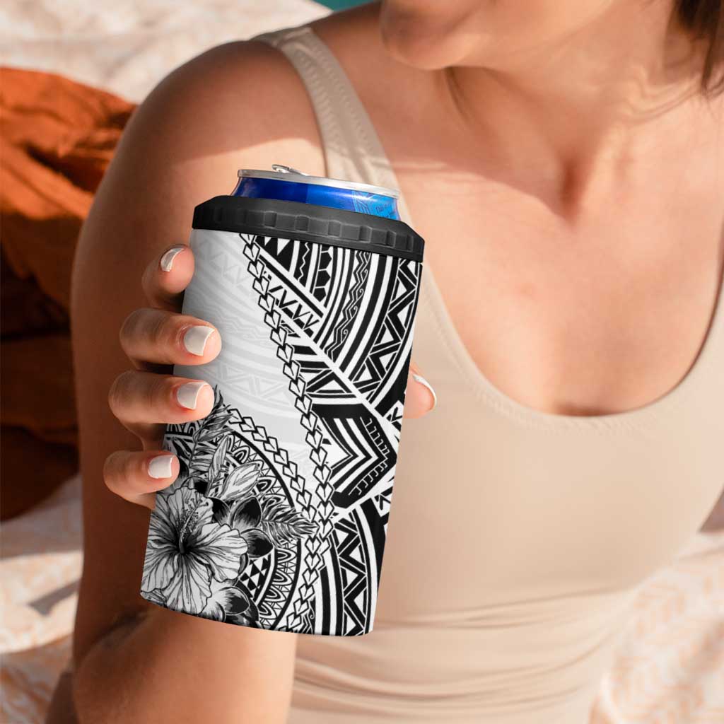 Hibiscus With White Austronesian Tattoo Pattern 4 in 1 Can Cooler Tumbler LT05 - Polynesian Pride