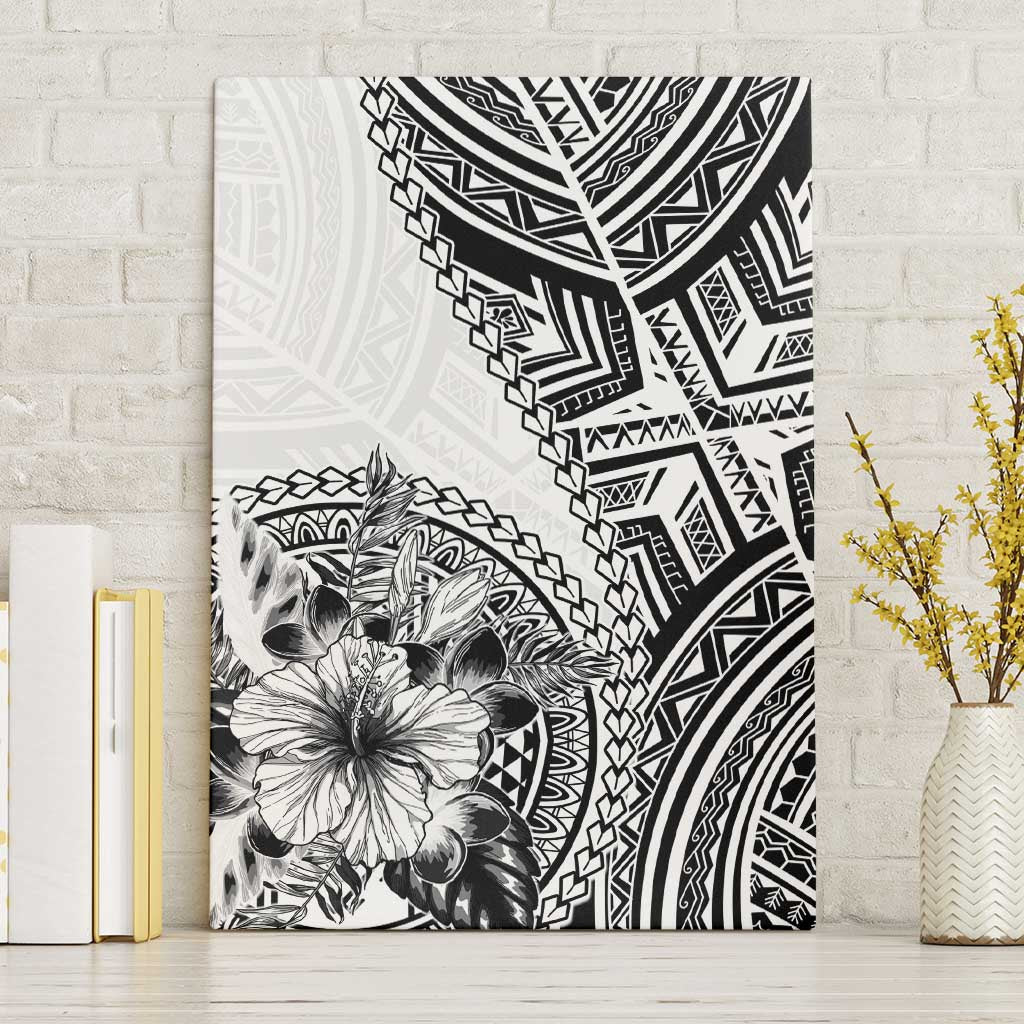 Hibiscus With White Austronesian Tattoo Pattern Canvas Wall Art LT05 Without Frame White - Polynesian Pride