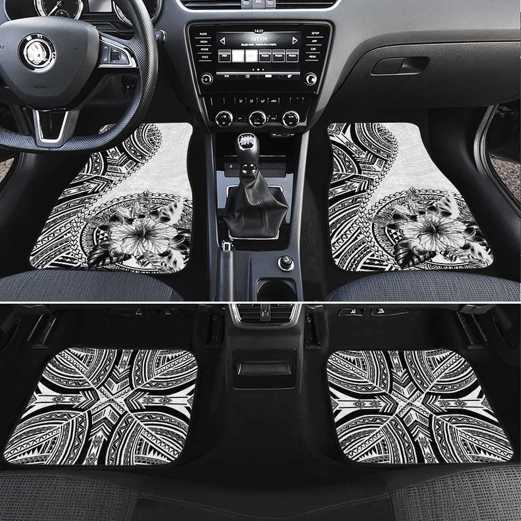 Hibiscus With White Austronesian Tattoo Pattern Car Mats LT05 Set 4pcs White - Polynesian Pride