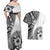 Hibiscus With White Austronesian Tattoo Pattern Couples Matching Off Shoulder Maxi Dress and Hawaiian Shirt - Polynesian Pride