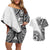 Hibiscus With White Austronesian Tattoo Pattern Couples Matching Off Shoulder Short Dress and Hawaiian Shirt - Polynesian Pride
