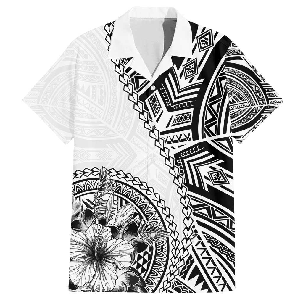 Hibiscus With White Austronesian Tattoo Pattern Family Matching Long Sleeve Bodycon Dress and Hawaiian Shirt - Polynesian Pride