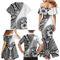 Hibiscus With White Austronesian Tattoo Pattern Family Matching Mermaid Dress and Hawaiian Shirt - Polynesian Pride