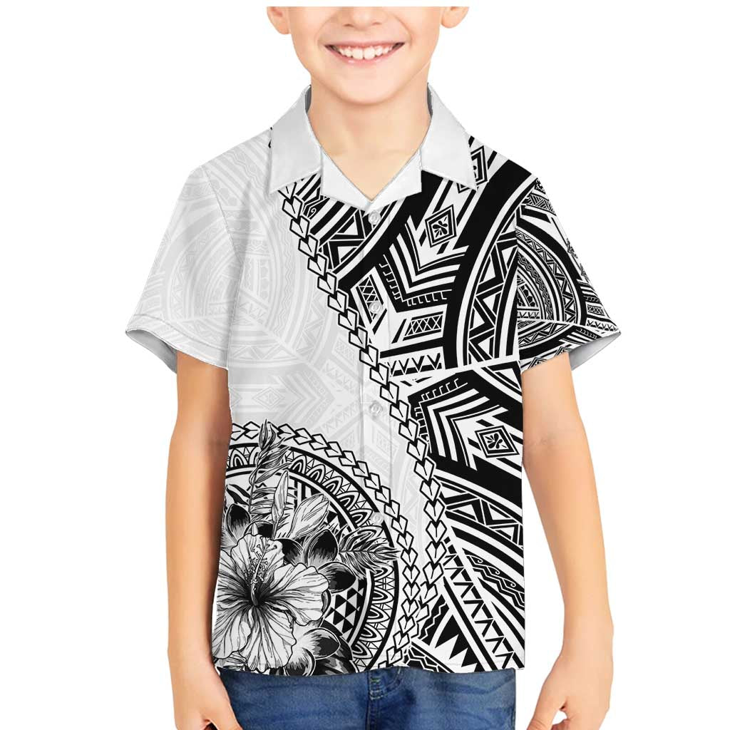 Hibiscus With White Austronesian Tattoo Pattern Family Matching Mermaid Dress and Hawaiian Shirt - Polynesian Pride