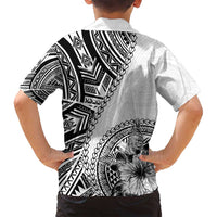 Hibiscus With White Austronesian Tattoo Pattern Family Matching Puletasi and Hawaiian Shirt - Polynesian Pride