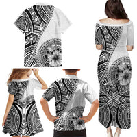 Hibiscus With White Austronesian Tattoo Pattern Family Matching Puletasi and Hawaiian Shirt - Polynesian Pride