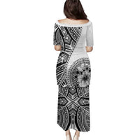 Hibiscus With White Austronesian Tattoo Pattern Family Matching Puletasi and Hawaiian Shirt - Polynesian Pride