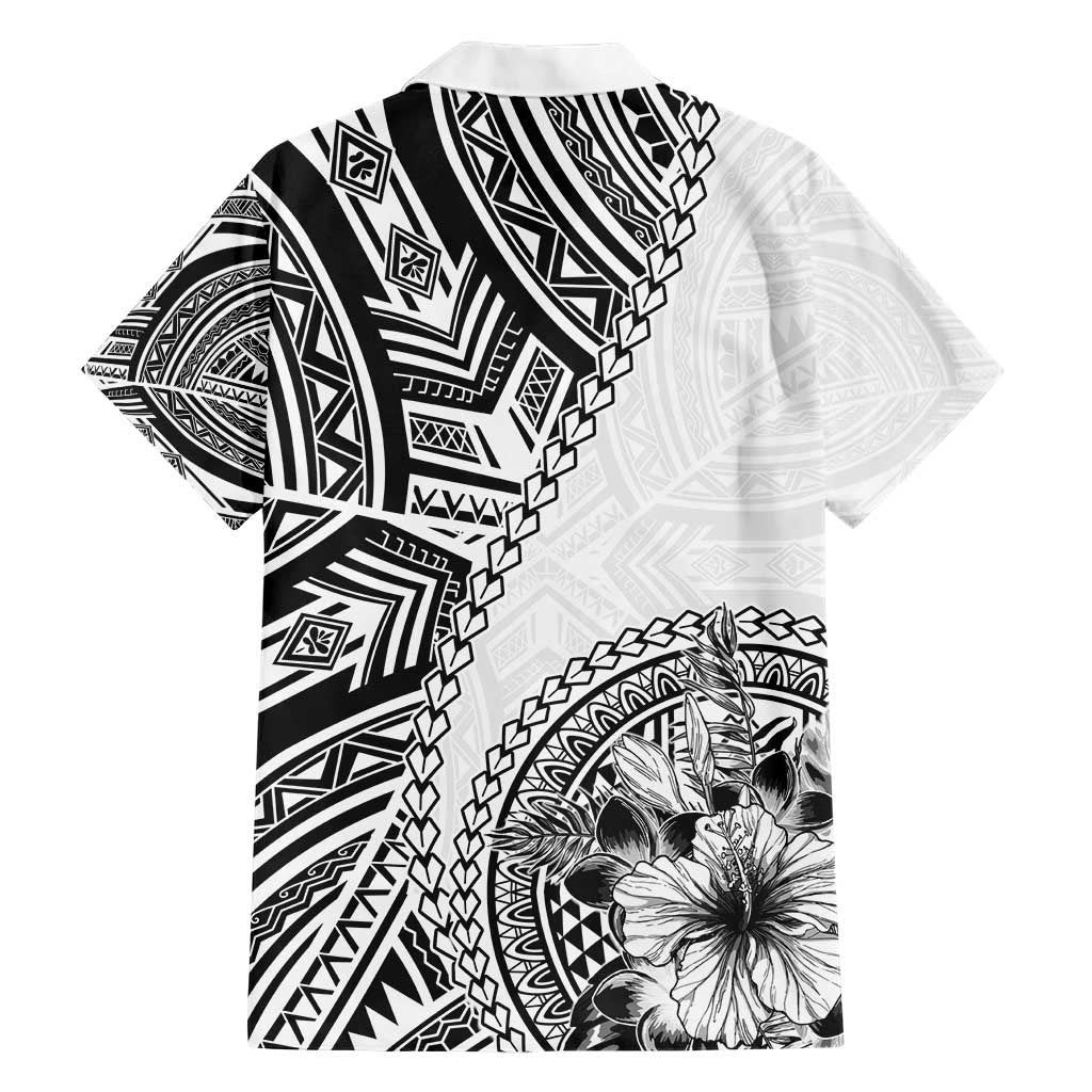 Hibiscus With White Austronesian Tattoo Pattern Family Matching Short Sleeve Bodycon Dress and Hawaiian Shirt - Polynesian Pride