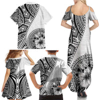 Hibiscus With White Austronesian Tattoo Pattern Family Matching Summer Maxi Dress and Hawaiian Shirt - Polynesian Pride