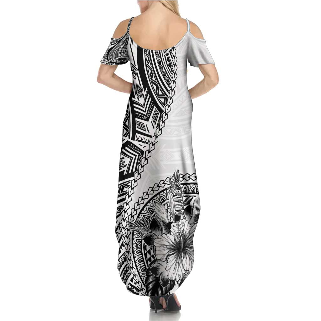 Hibiscus With White Austronesian Tattoo Pattern Family Matching Summer Maxi Dress and Hawaiian Shirt - Polynesian Pride