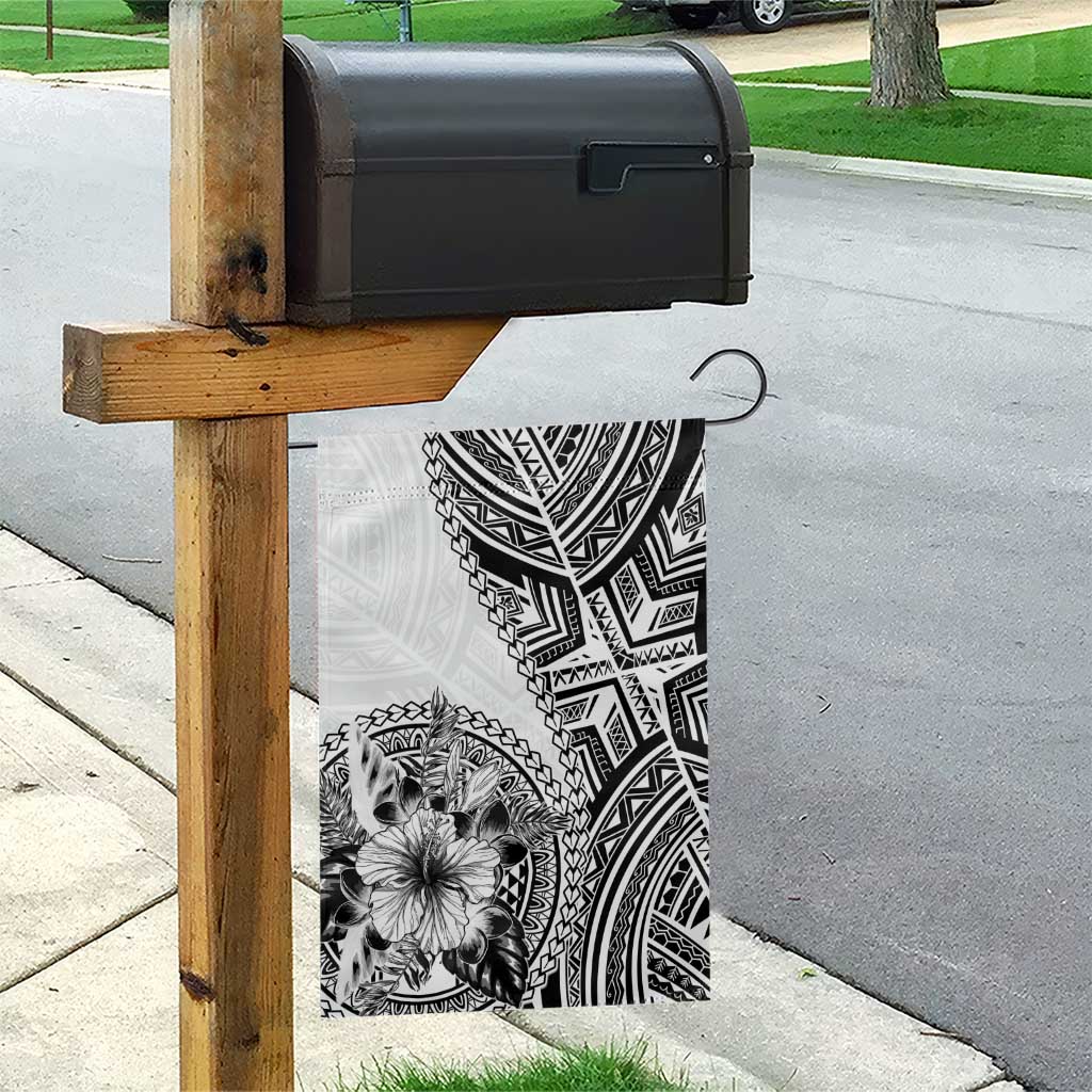 Hibiscus With White Austronesian Tattoo Pattern Garden Flag - Polynesian Pride