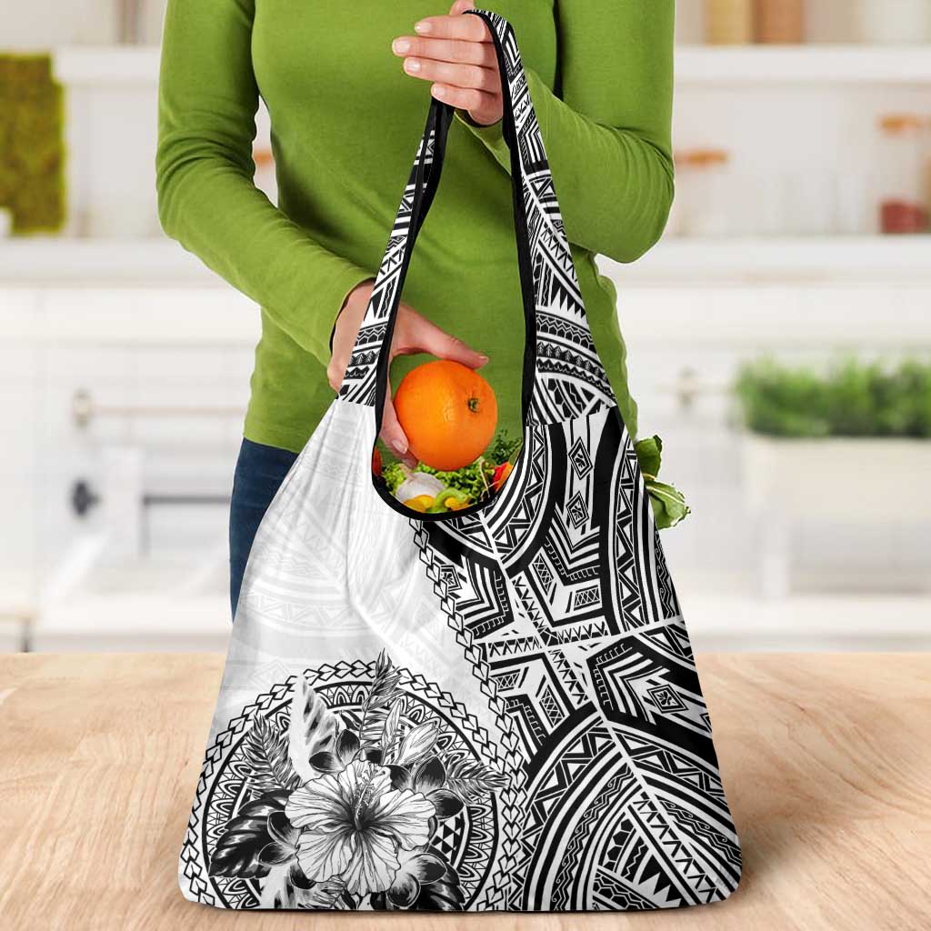 Hibiscus With White Austronesian Tattoo Pattern Grocery Bag LT05 - Polynesian Pride
