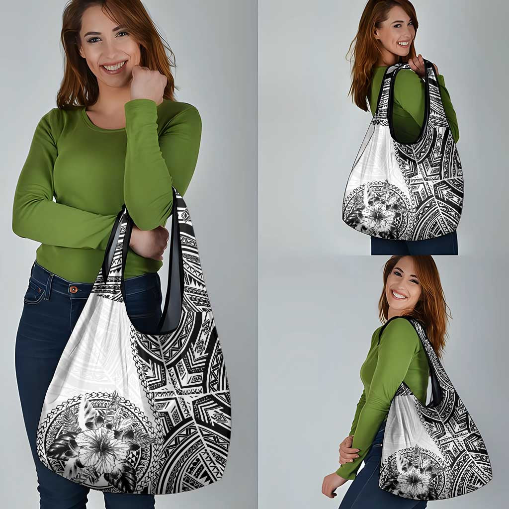 Hibiscus With White Austronesian Tattoo Pattern Grocery Bag LT05 - Polynesian Pride