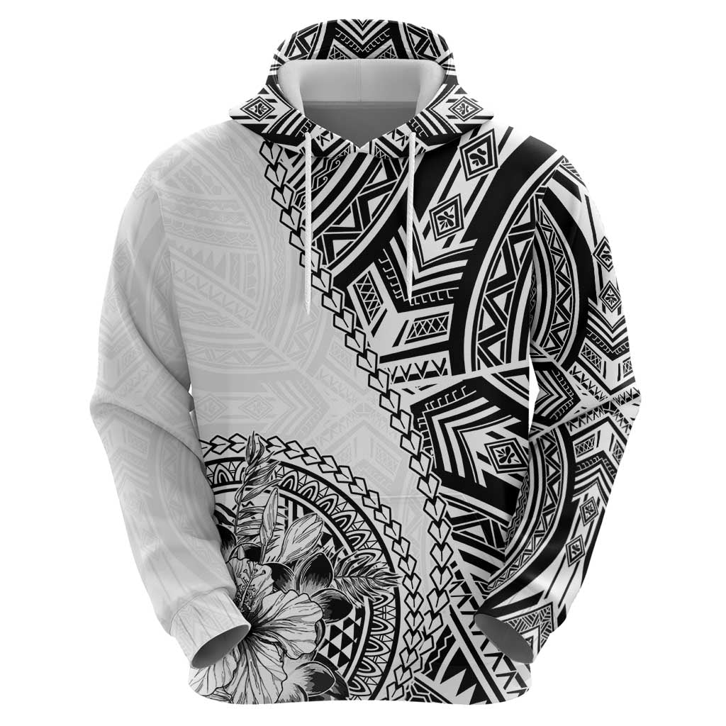 Hibiscus With White Austronesian Tattoo Pattern Hoodie - Polynesian Pride