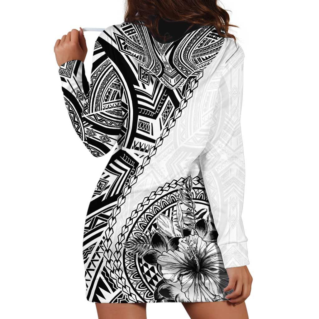 Hibiscus With White Austronesian Tattoo Pattern Hoodie Dress LT05 - Polynesian Pride